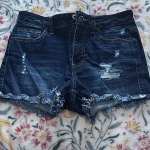 Wax Jean Dark Blue Distressed Jean Shorts